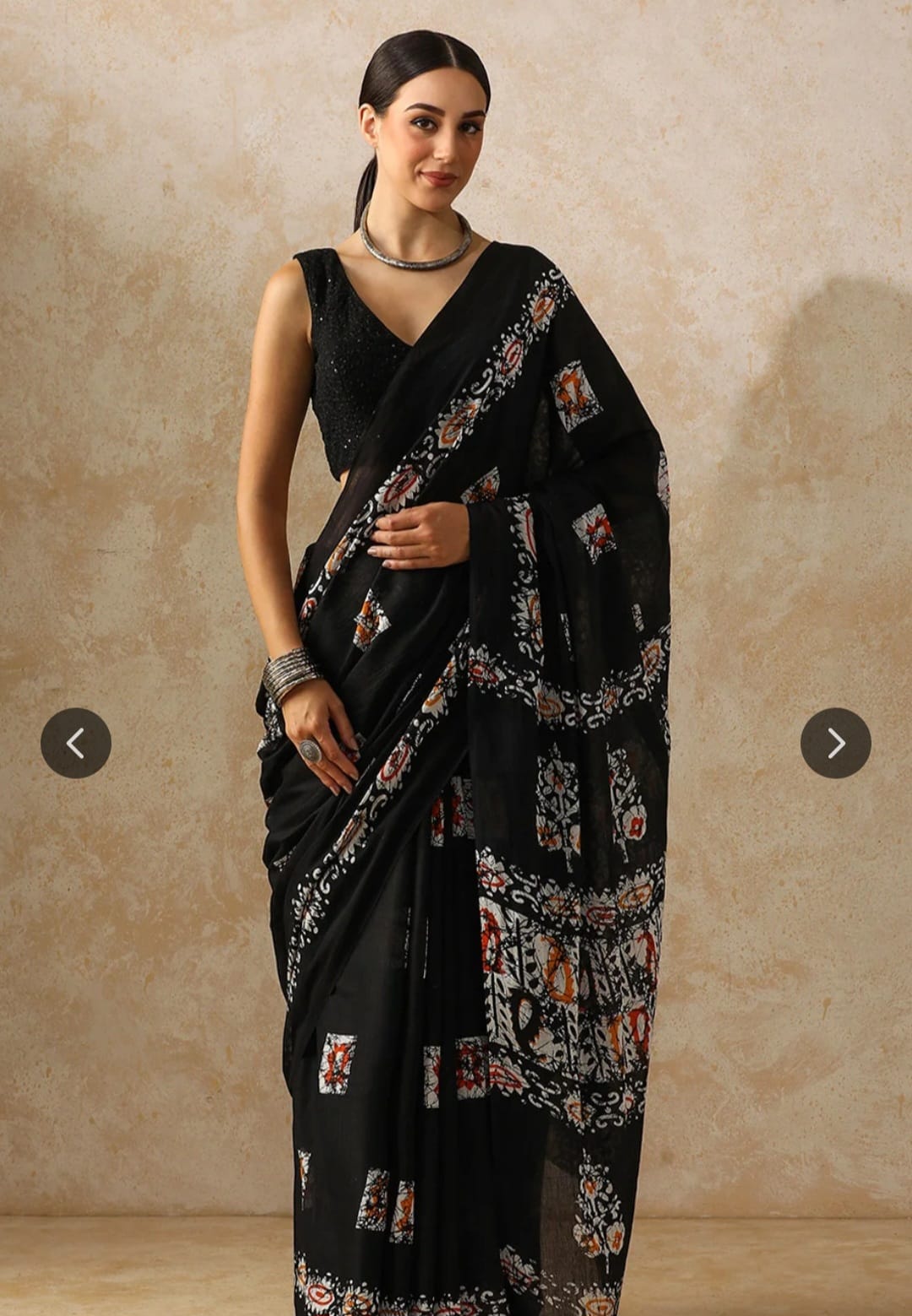 Cotton Mulmul Saree in black white and red – Pure cotton handblock printed saree wholesale by Fabtexs